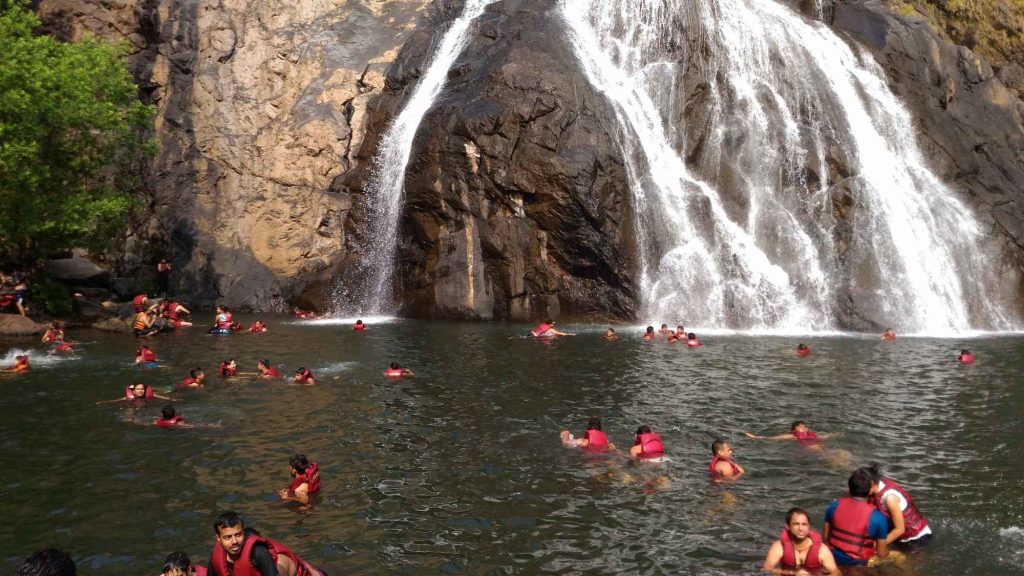 People in Dudh Sagar Waterfall Goa
